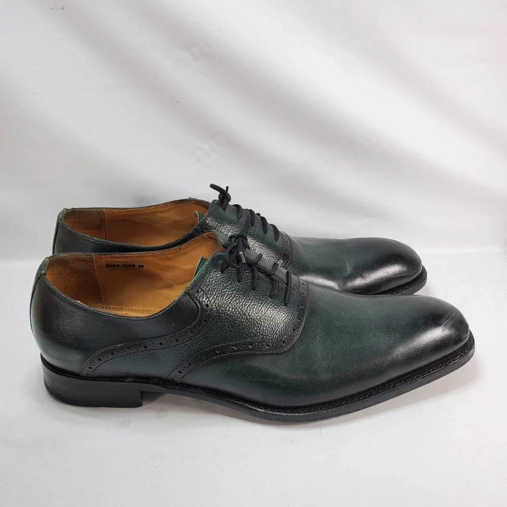 Ugo Vasare Oxford Shoes Mens 14 Green Black Leather Wingtip Brogue Dress Shoes